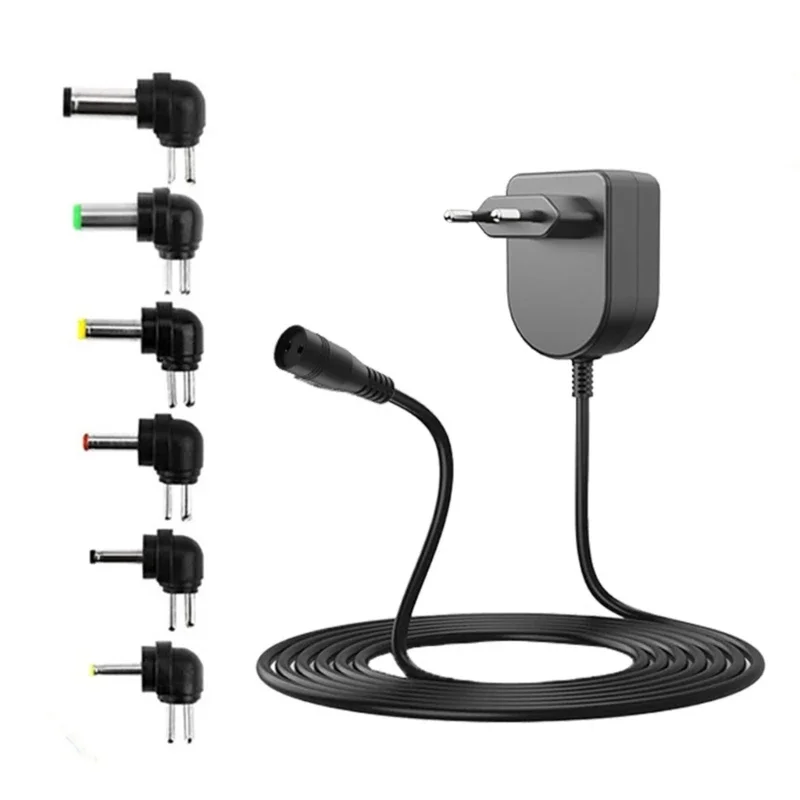 15W Charging Adapter 3-12Volt Adjustable AC100-240V to DC5521 with 6 Interchangeable Tip