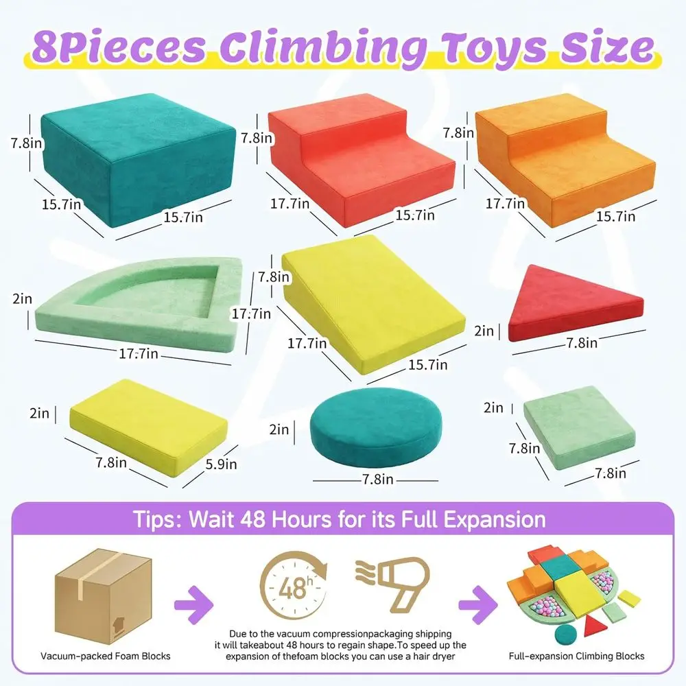 Toddler Foam Climbing Blocks Set, 11-Piece Soft Play Montessori Activity, Macaron-Colored Indoor Gym for 1-Year-Olds