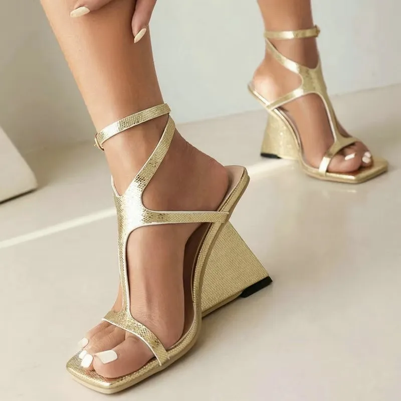 2025 Summer Women High Heel Shoes PU Leather Strength Style Ladies Sandals Open Toe Buckle Sexy Party Women\'s Shoes Plus Size