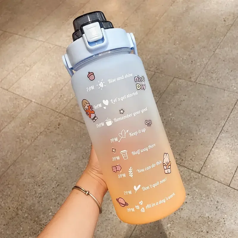 

2000ML Schedule Text Printing Gradient Portable Large Capacity Cup With Straw