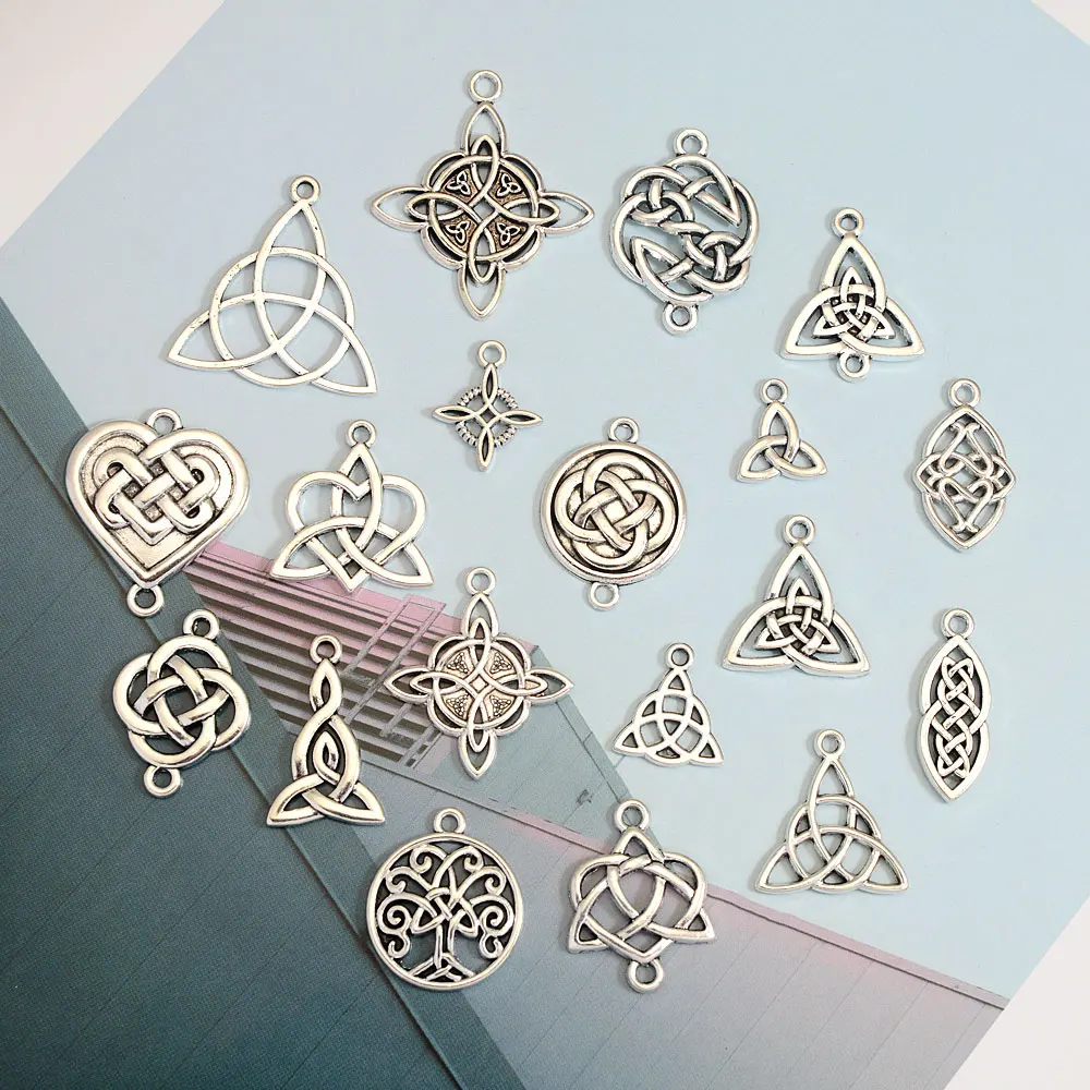 5/10/20/30pcs/Lots Antique Silver Plated Celtic Protection Amulets Wiccan Charms Witch Knot Irish Witchcraft Pendant For Diy