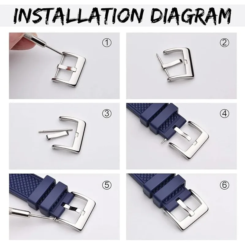 NEW Watch Band Metal Buckle 18mm 20mm 22mm Strap Solid Square Button Silver Stainless Steel Matte Polished wire drawing Clasp