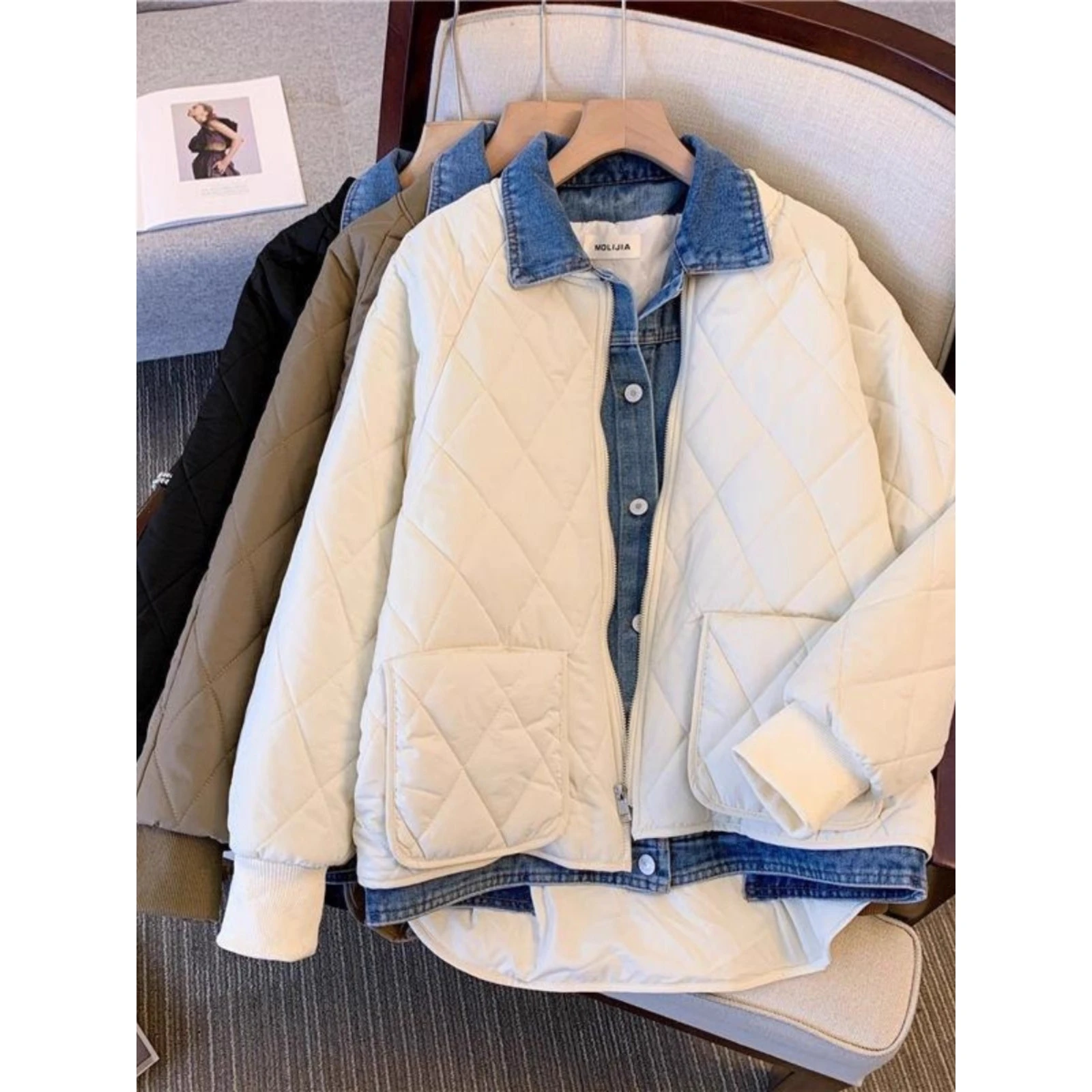 

Extra Large 300 Pou Hong Kong Sle Heavyweight Denim Patchwork Cotton Jaet Men's Autumn Winter Loose Outerwear Trendy