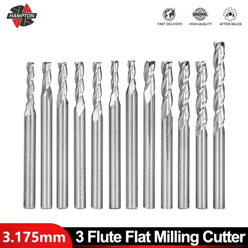 3 Flute Flat Milling Cutter 3.175x3.175mm Carbide End Mill Engraving Router Bit for Woodworking Tools