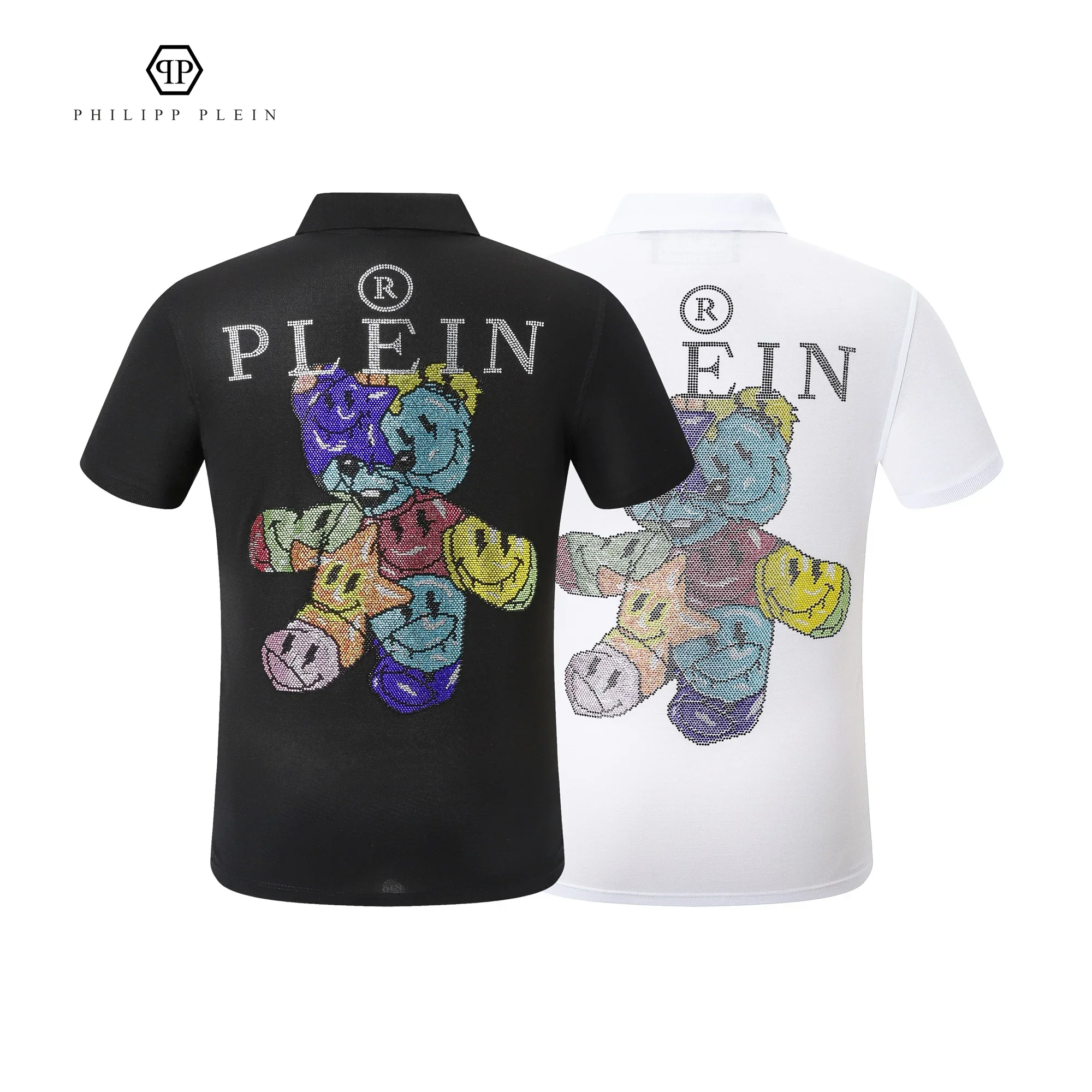 Philipp Plein Trend New Classic Luxury Diamond Stand Collar Shirt Luxury Summer T-shirt Classic Fashion Cotton Short Sleeve