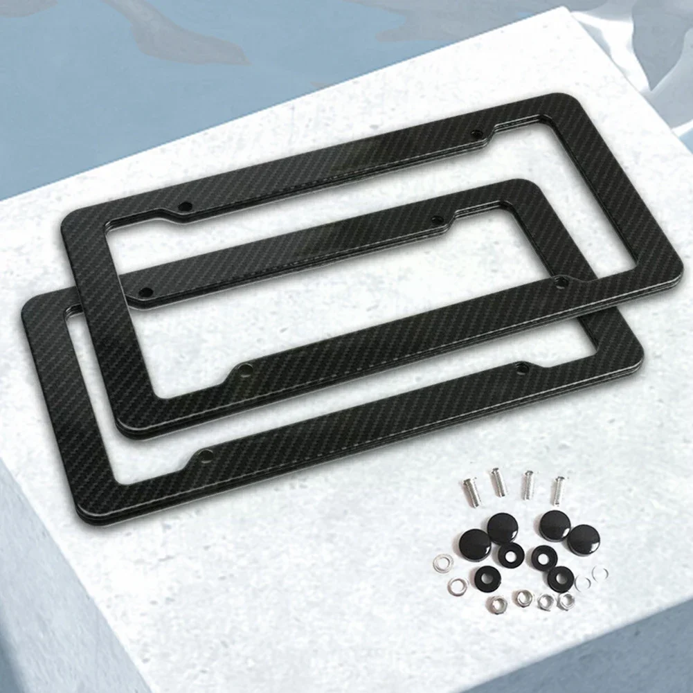 1/2PCS Number Plate Holder Black Car License Plate Frame Holder Carbon Fiber Car License Plate Frame Label Universal Auto Parts