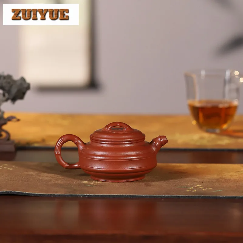 200ml Creative Yixing Purple Clay Teapots Handmade Double Line Bamboo Drum Pot Raw Ore Zhu Mud Kettle With Filter Zisha Tea Set