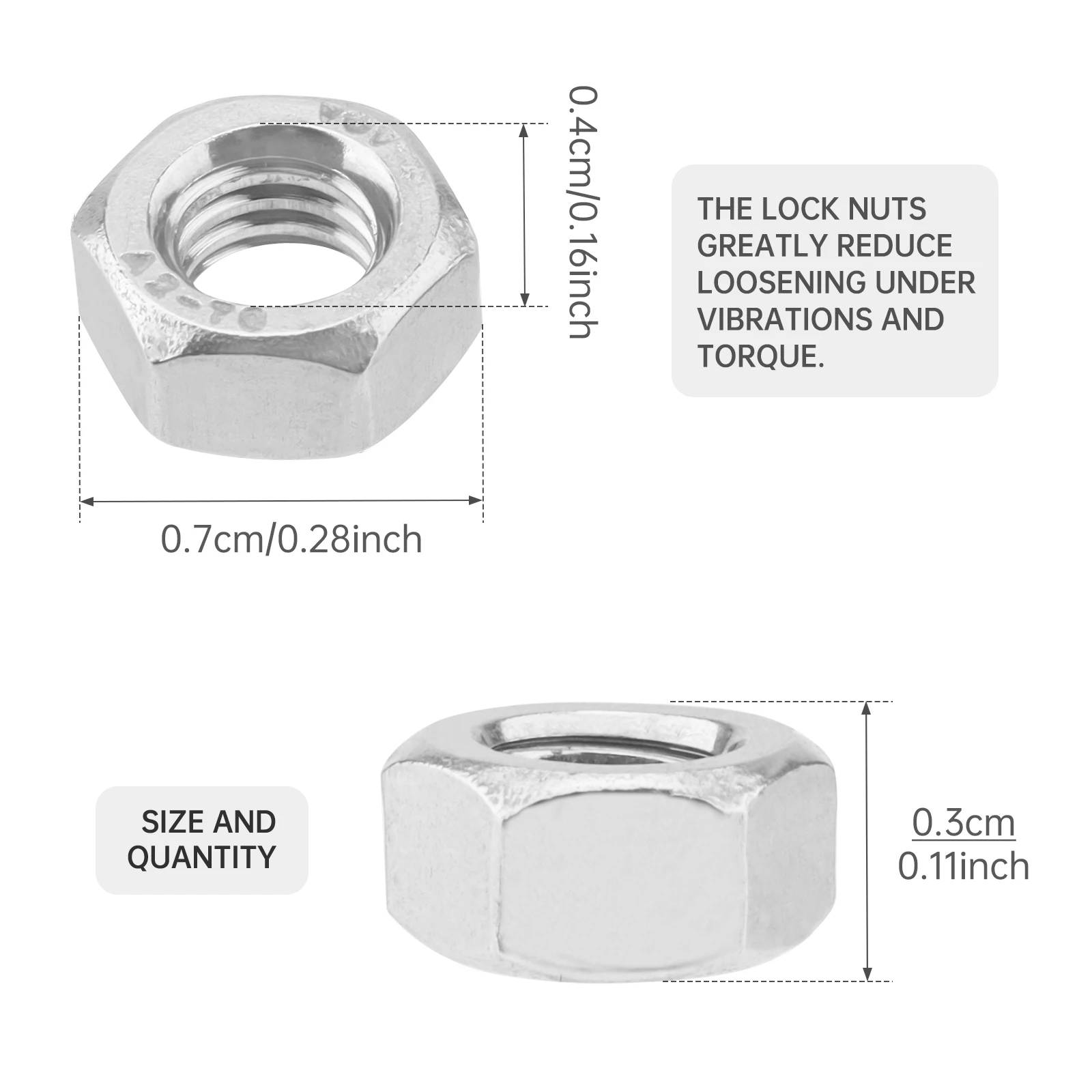 1 Piece 304 Stainless Steel M4 / M5 / M6 Anti Loosening Hex Nut for Parts Replacement, Metal Self-locking External Hexagon Nut