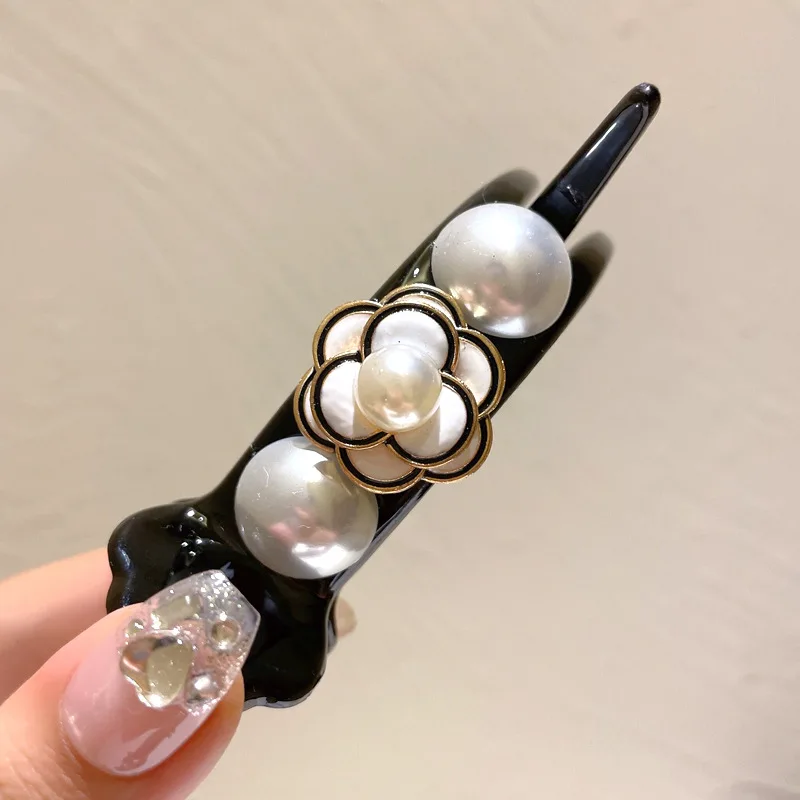 New Retro Camellia Hair Clips Korean Handmade Fashion Women\'s Imitation Pearl Ponytail Hair Clips Decorative Accessories