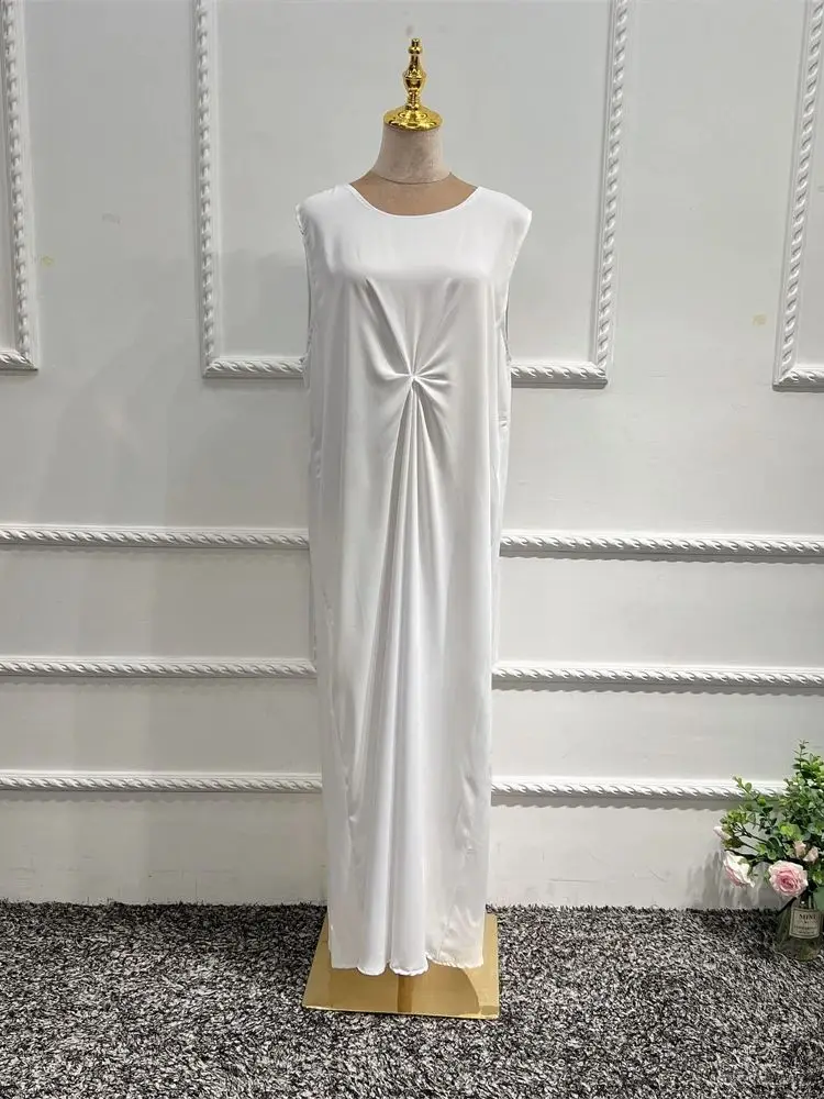 Ramadan White Sleeveless Inner Dress For Abaya Islam Muslim African Dresses Modest Clothing Women Robe Musulmane Femme Vestidos