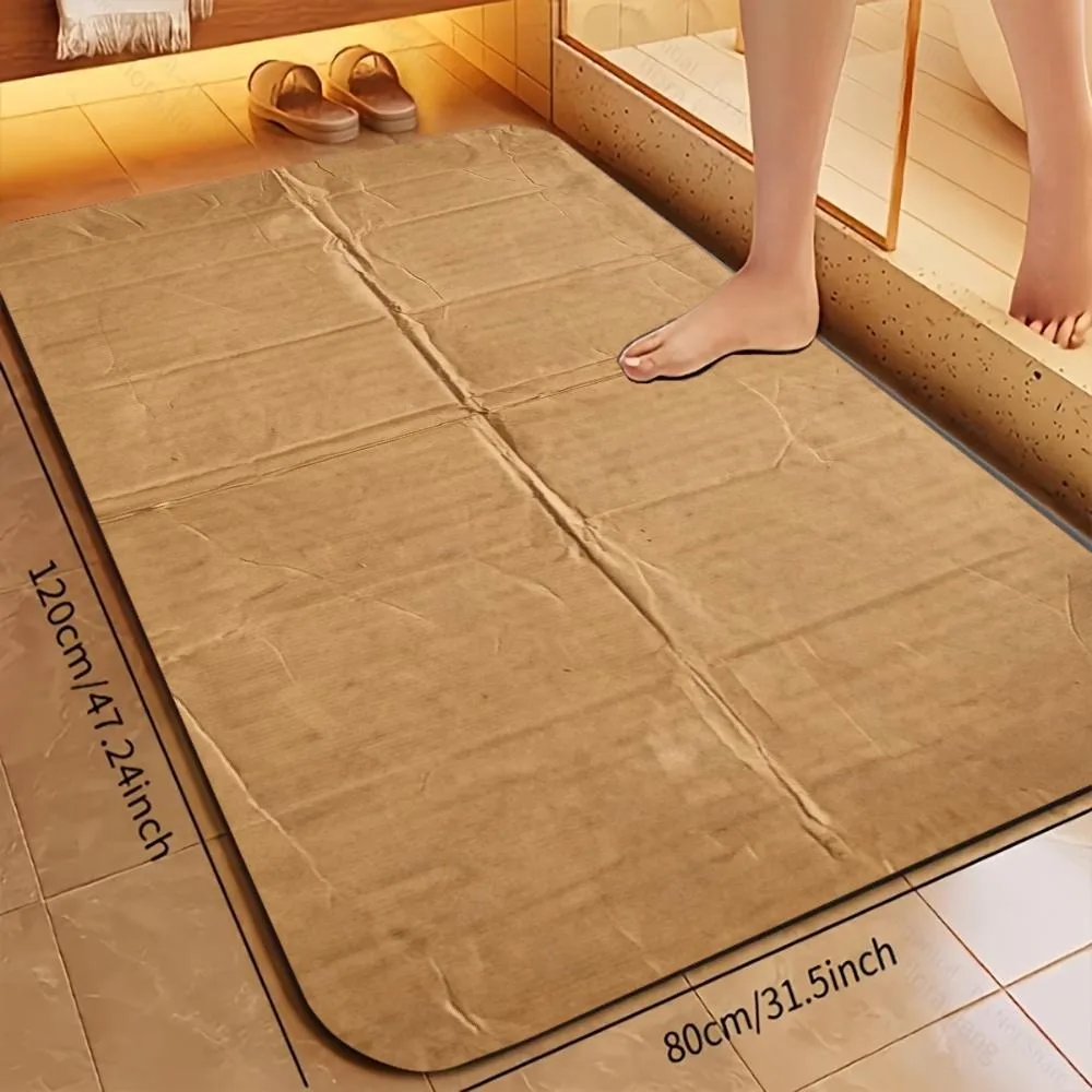 Kraft Paper Texture Diatomite Bath Mat Bathroom Non-slip Shower Foot Mats Absorbent Quick Dry Toilet Doormat Washable
