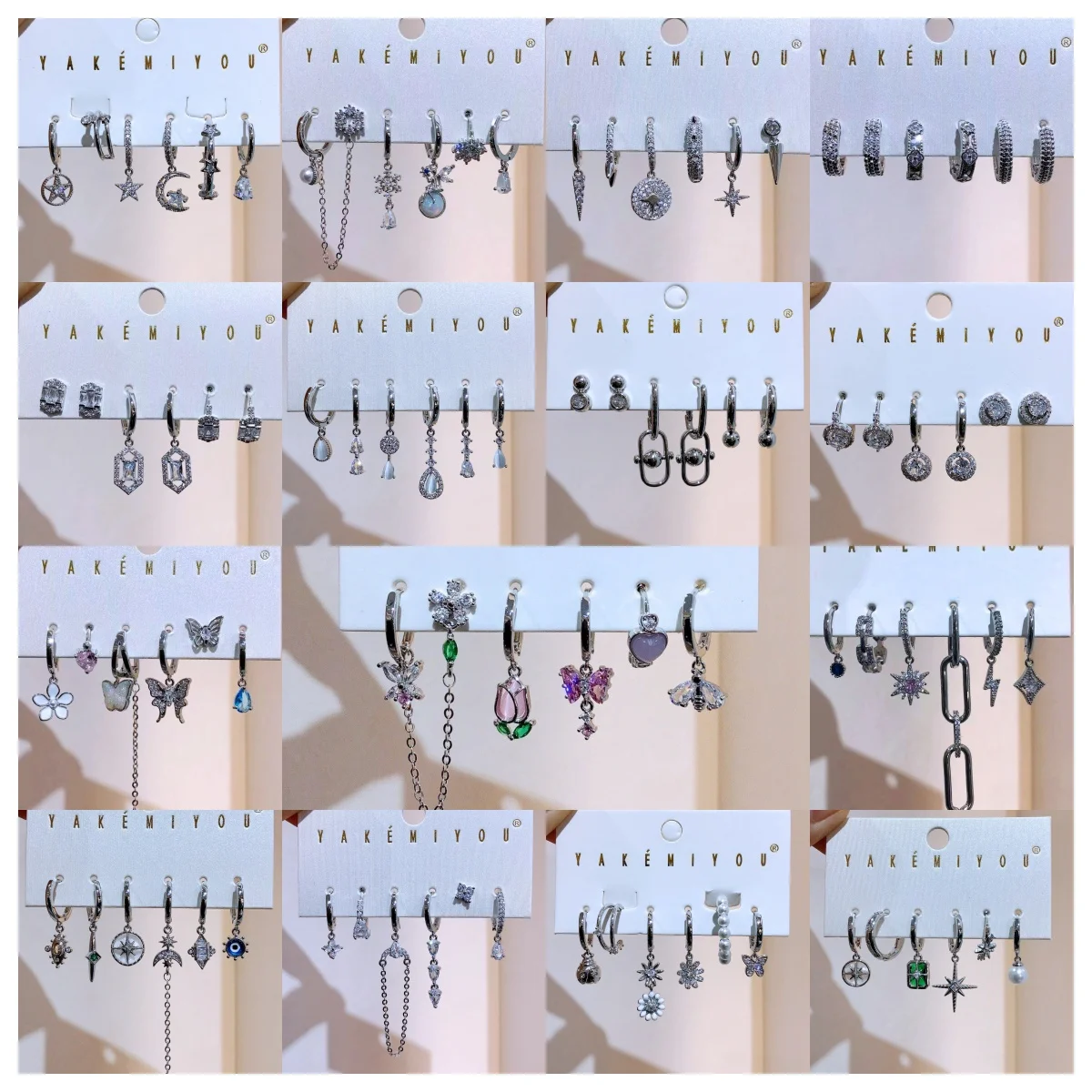 MIGGA Fashion Color Silver Zirconia Paved 6pcs Earrings Set Cat Stone Pearl Pendant Jewelry For Women 2026 New Trendy Jewelry