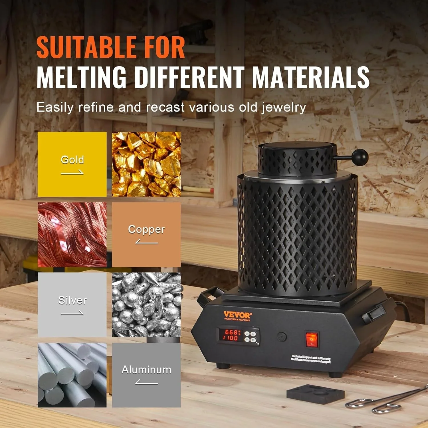 SIHAO 3 كجم فرن صهر الذهب الرقمي تكرير المعادن الثمينة والفضة والمجوهرات أداة صب الذهب والفضة والنحاس والألومنيوم #6