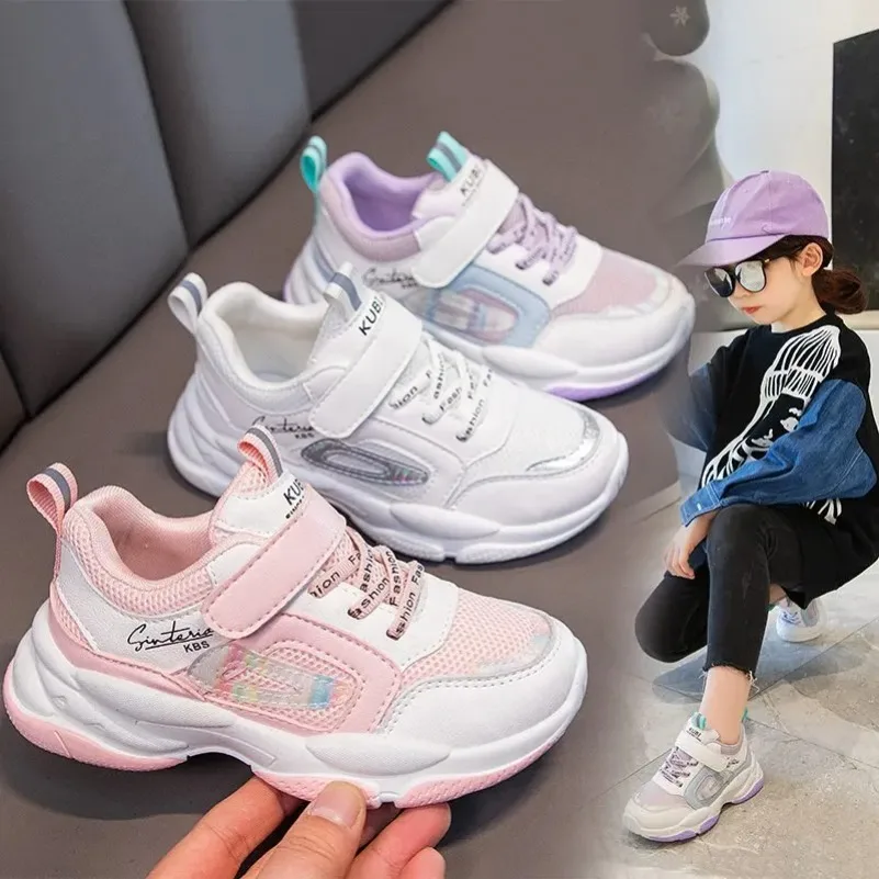 

2024 New Children's Sports Shoes Girls' Leather Breathable Student Rindu Spring Running Shoes Children's Lightweight Baby Shoes