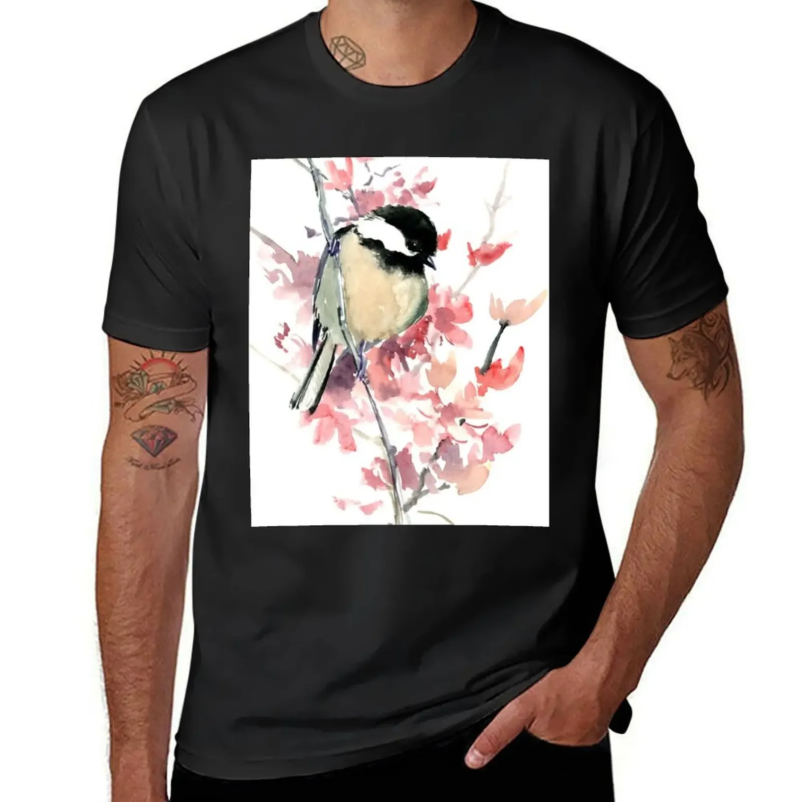 Chickadee and Cherry Blossom T-Shirt cheap stuff anime t shirts basketball graphic tees cotton t shirt men