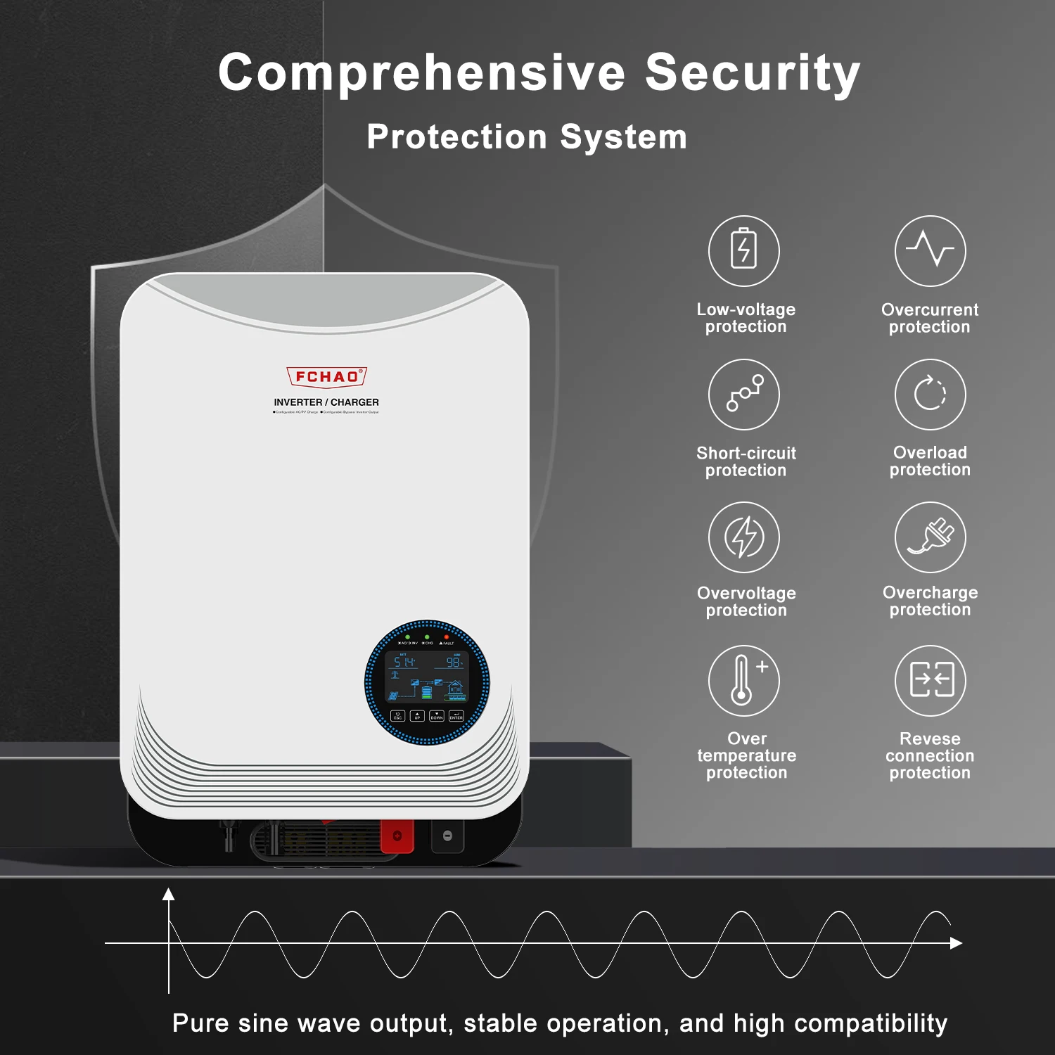 FCHAO 4.2KW 6.2KW 48V Hybrid Solar Photovoltaic Inverter 230Vac 4.2KW 24V Pure Sine Wave Off Grid Tie Solar Charger PV 500VDC