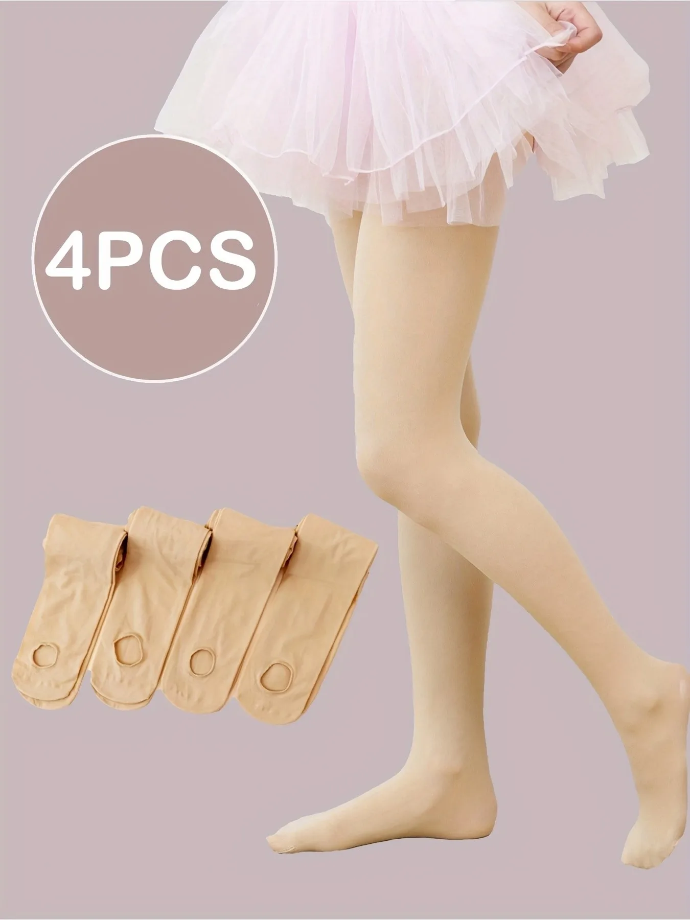 4er-Set Mädchen-Tanzstrumpfhosen mit Fuß, aus Nylon-Spandex, Ballett-Leggings für Kinder von 2-14 Jahren, für Tanzunterricht und Übung – Detail 2