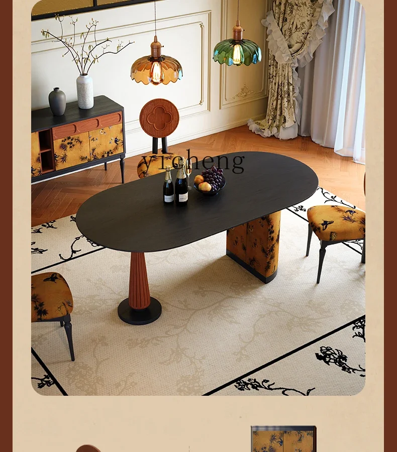 X-13  retro solid wood combination small apartment living room dining table medium antique oval dining table