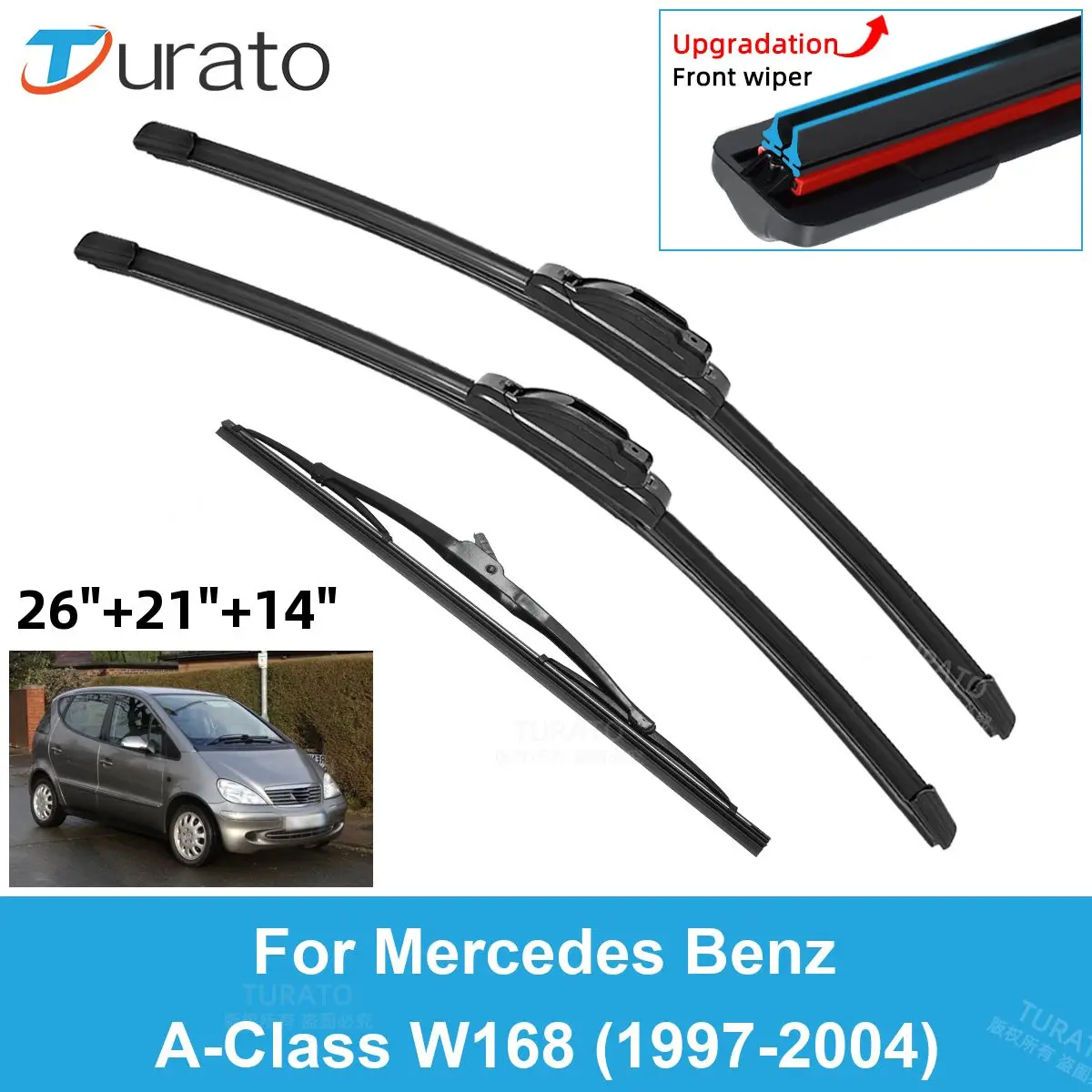 

3PCS Car Wiper Blades for 1997-2004 Mercedes Benz A-Class W168 Rear Windshield Wipers Double Rubber Car Accessories 2003 2004