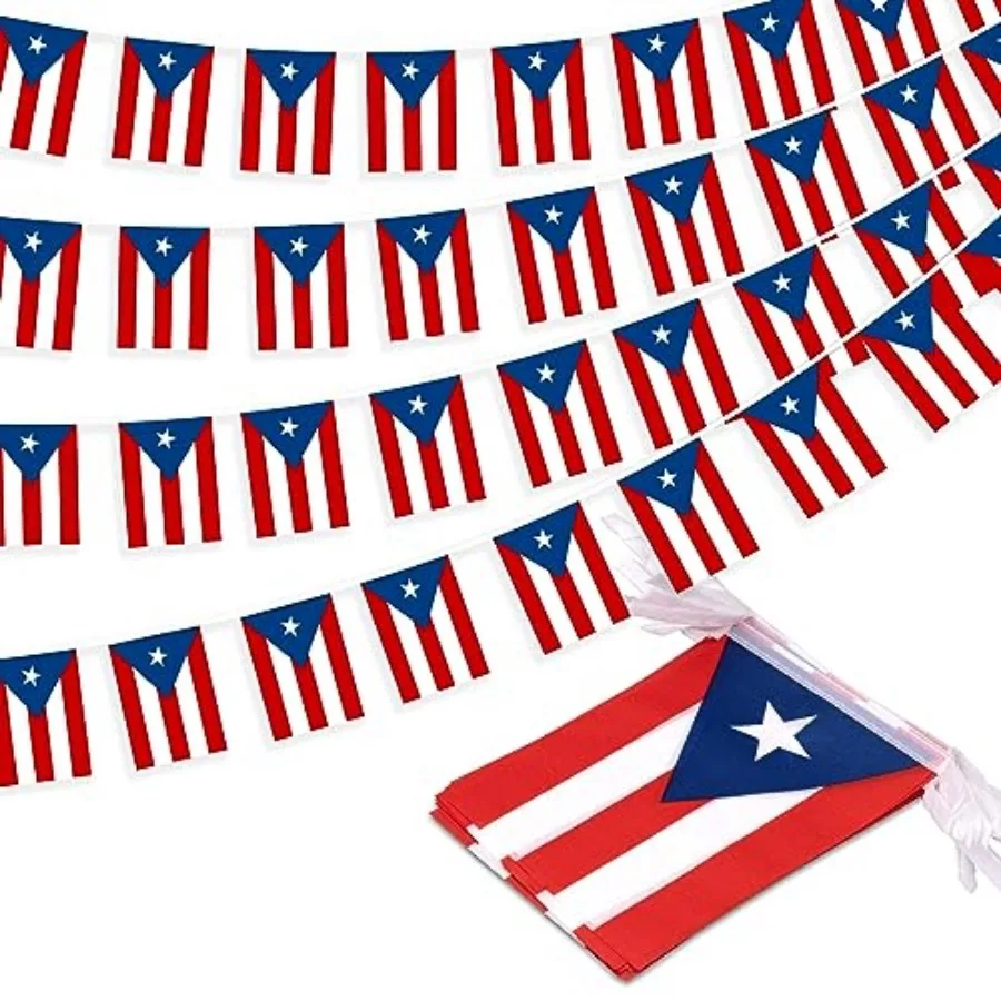 

Puerto Rico String Flag Pennant Banner, Small Mini Puerto Rican Flags Bunting Banner, 12th of June National Day Country Decorat
