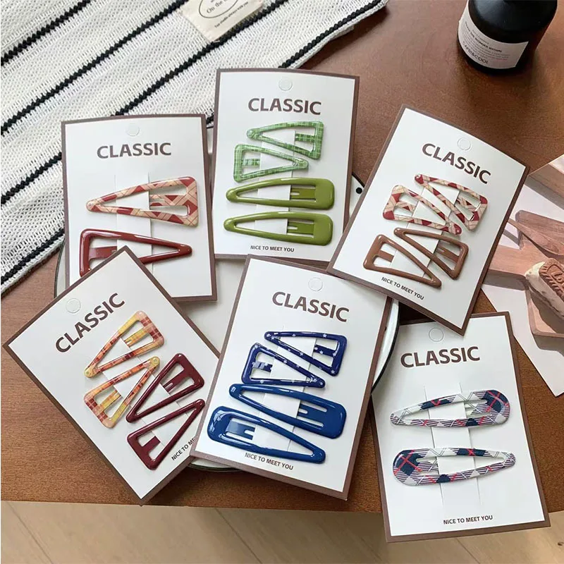 

Набор детских заколок для волос: геометрические, в горошек, в клетку, треугольные, в форме капли, BB-заколки, милые повседневные заколки для челки и боковых прядей, модные аксессуары для волос