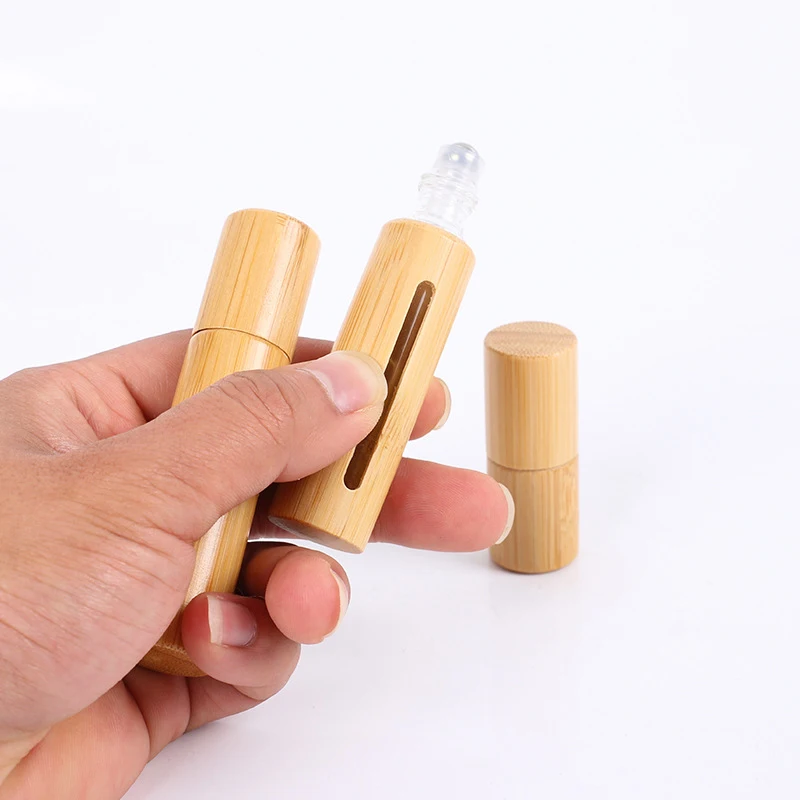 1PCS Bambus Rolle Auf Flasche 3/5/10ml Holz Roller Flasche Ätherisches Öl Lip Gloss Nachfüllbare rohr Leere Glas Parfüm Flasche