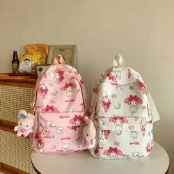 Sanrio-mochila impermeable con estampado de dibujos animados para mujer, bolsa escolar versátil, con estampado de My Melody, para estudiante