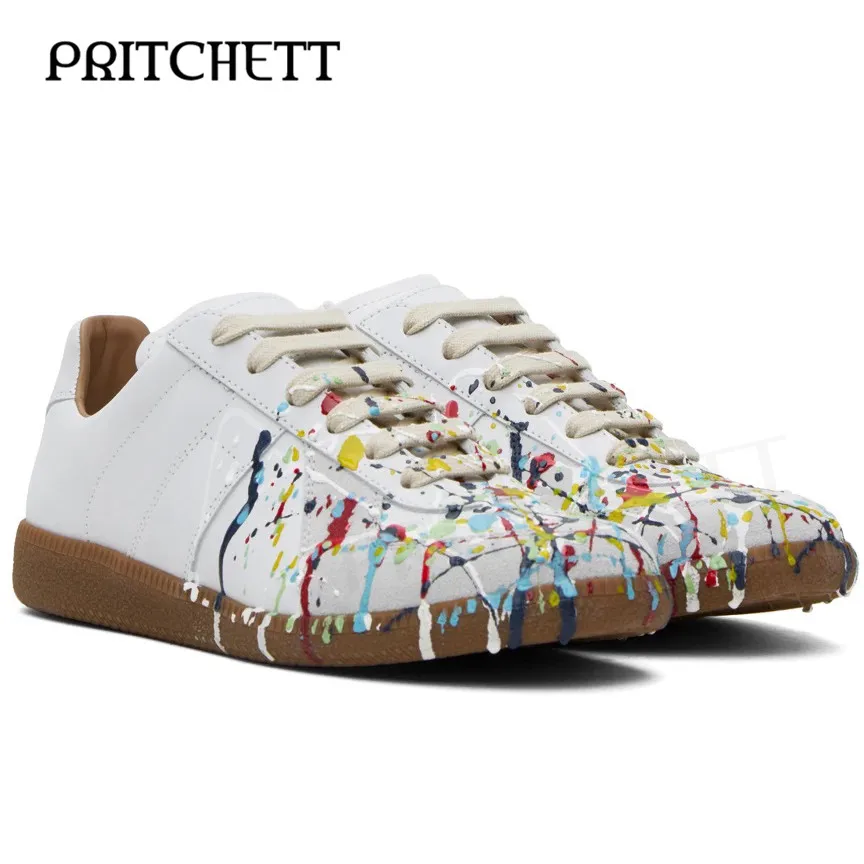 White Paint Replica Sneakers Fashion Block Color Color Paint Decoration Lace-Up Casual Shoes Slip-On Comfortable S Shoes for Men