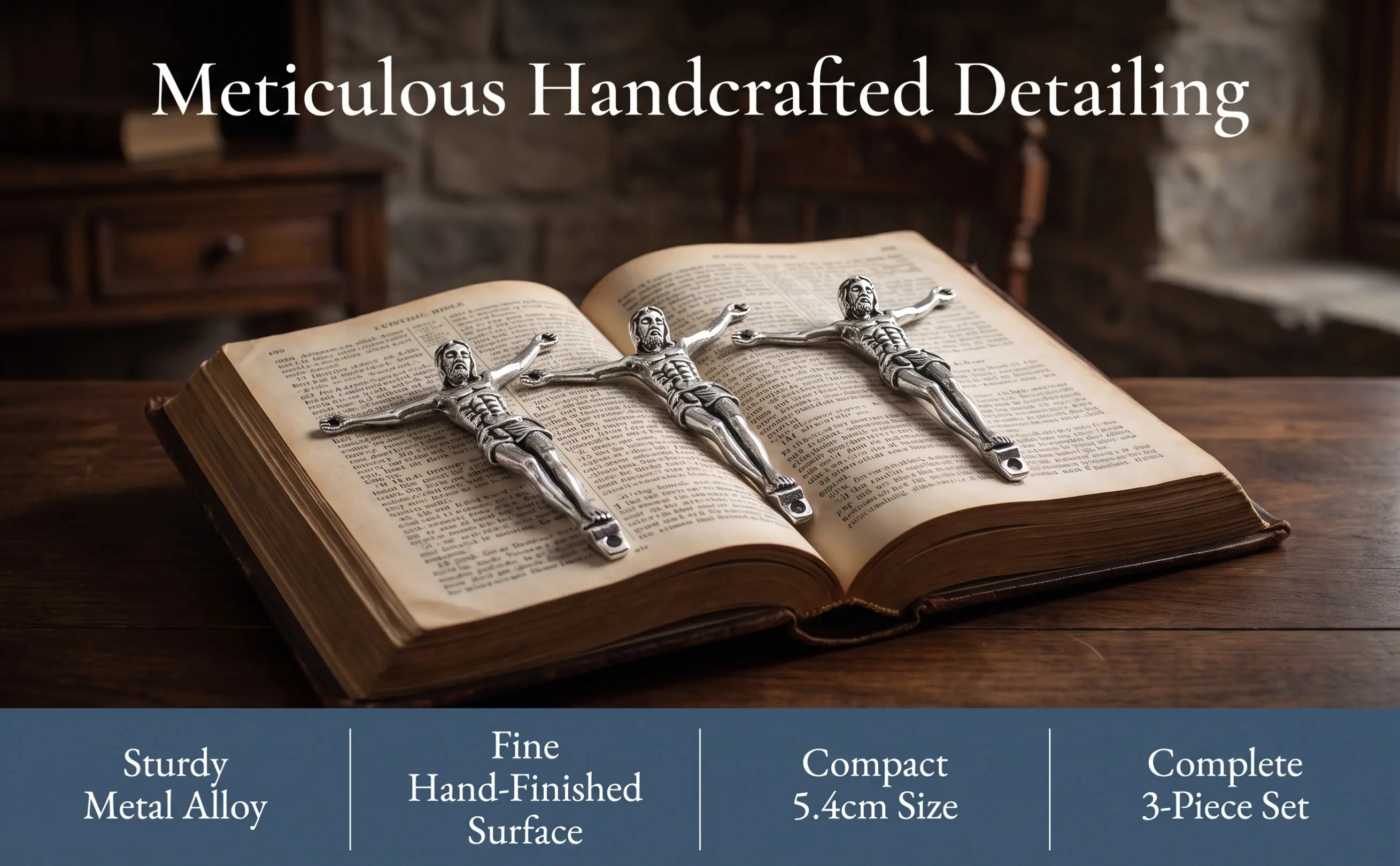 3Pcs Metal Jesus Corpus Catholic Cross Sculpture Silver Tone Religious DIY Craft Corpus Wall Hanging Decor Sculpture Crafts