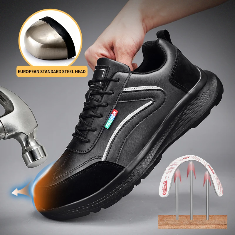 

2025 Hot Safety Shoes Men Black Men Boots Steel Toe Boots Work Shoes Fashion Male Security Boots Work Footwear Safety Boots