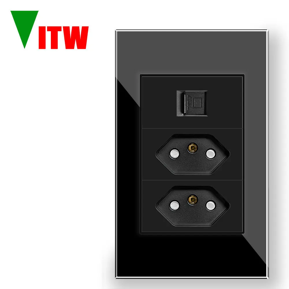 مقبس حائط برازيلي Vitw 120 مم * 72 مم لوح من الزجاج المقسى لشبكة الكمبيوتر واجهة كابل عالمية #1