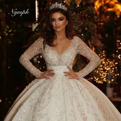 Ball Gown Long Sleeve Bridal Dress Sparkly Sequined Appliques Wedding Gown Luxury Bride Robe Customized Vestidos De Novia