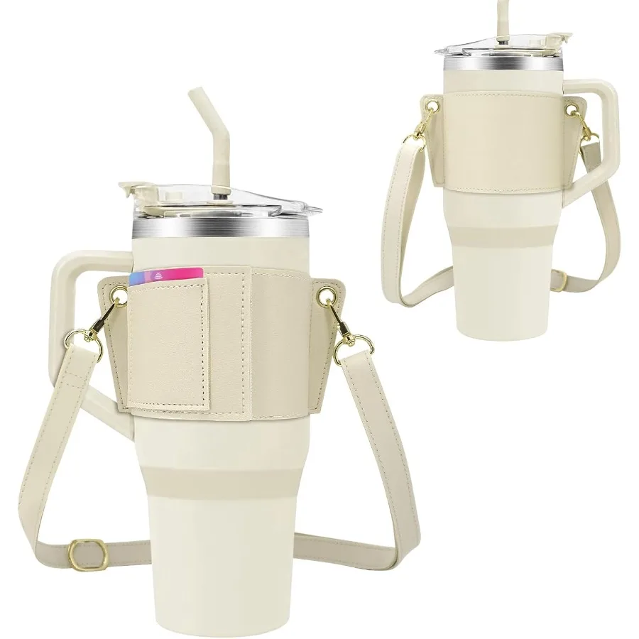 

Water Bottle Holder for Tumbler with Handle Leather Carrier Strap for 40 oz 30 oz Cup Accessories Water Bottle Carrier with A