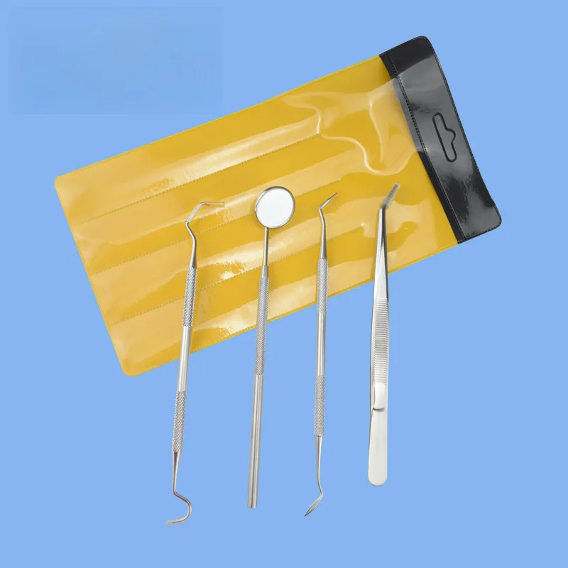 1 مجموعة الأسنان الفم مرآة الملقط التحقيق اللون الوردي الفولاذ المقاوم للصدأ النظافة اكسبلورر التحقيق هوك مزدوجة رؤساء طبيب الأسنان أداة #3