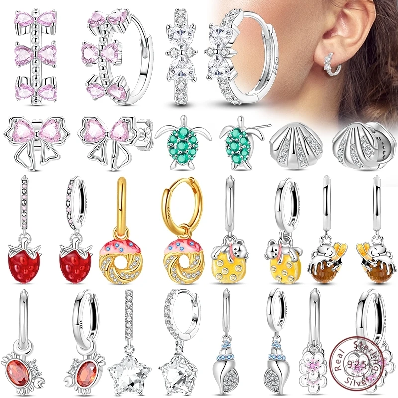 Neue Original 925 Sterling Silber Schatz Bogen Ohrringe Runde Donut Zirkon Krabbe Ozean Ohrringe für Frauen Mädchen Edlen Schmuck
