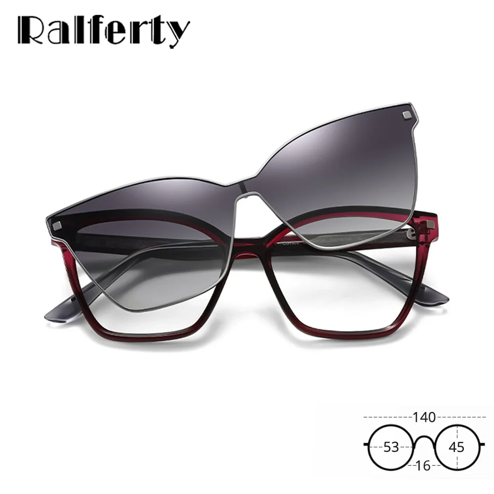 Ralferty Polarized Magnet Sunglasses Women Cat Eye 2 In 1 Clips On Glasses Female Shades 0 Diopter Eyeglass gafas de sol hombre