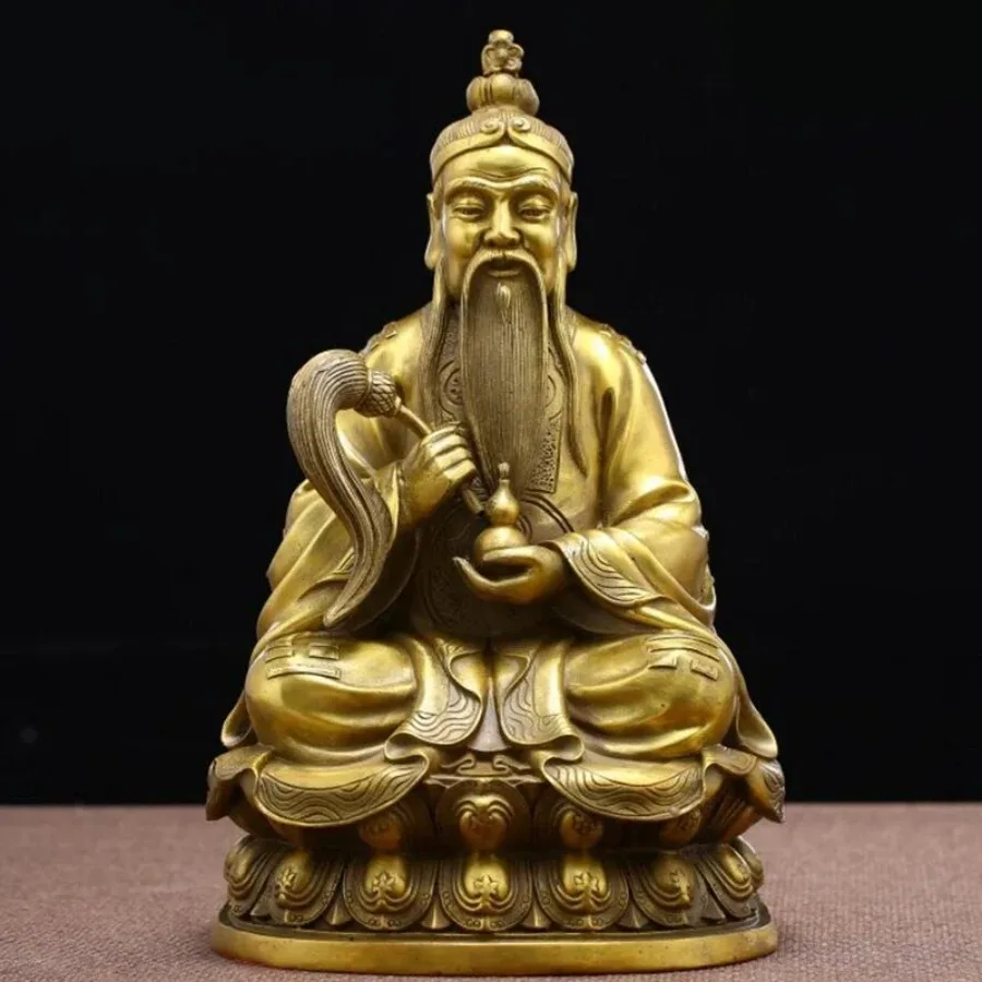 24cm Chinese Copper Statue of Taishanglaojun Buddha Statue Taoist Home Moral Residence Tianzun Sanqing Daozu Ornament Home Decor