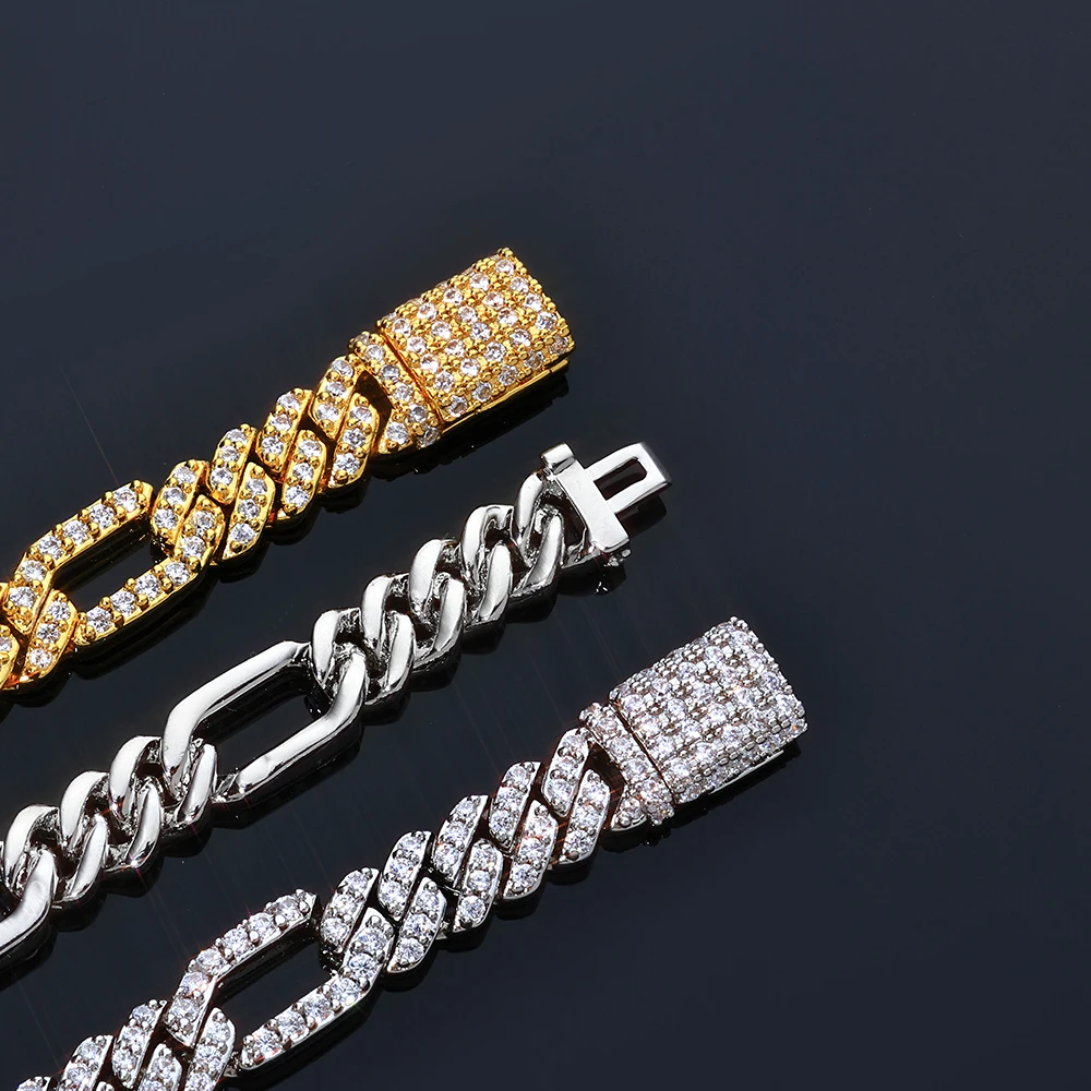 

ESKEEM New Arrival 7mm Figaro Necklace Iced Out Cubic Zirconia Stones Cuban Link Style Hip Hop Chain Jewelry