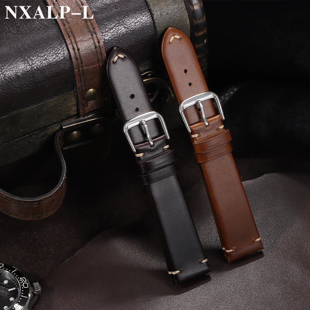 خمر النفط الشمع الجلود حزام (استيك) ساعة اليدوية خياطة جلد البقر حزام لأوميغا ل Seiko Smartwatch معصمه 18 مللي متر 20 مللي متر 22 مللي متر