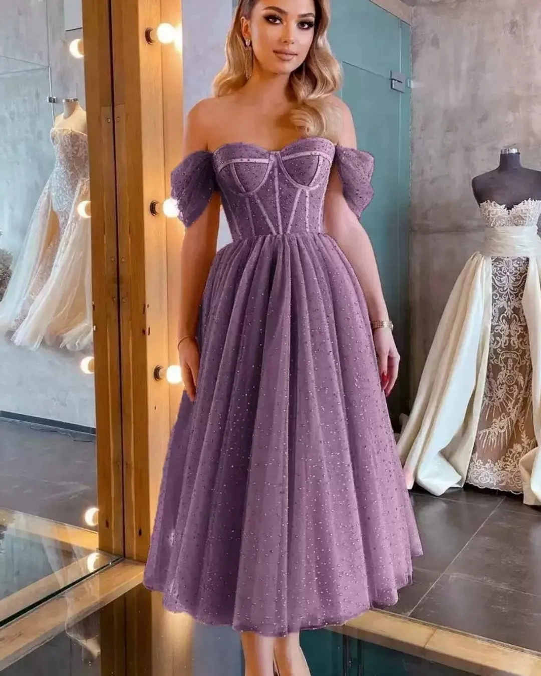 Stunning Light Purple Tea Length A Line Prom Dresses Custom Made Formal Party Grown 2025 Girl Wear