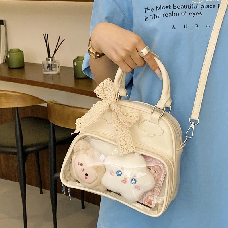 

Richme Solid PU Handbags Women 2025 Fashion Lace Bow Ladies Clear Window Ita Bag Small Capacity Crossbody Shoulder Bolso Mujer