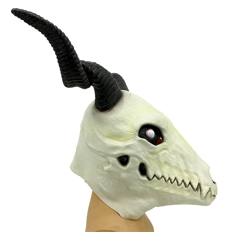 Ziegenkopf-Schädelmaske Widderhörner Tierschädel-Kostümmaske Dämon Teufel Böse Maske Cosplay Halloween Deko-Requisite ﻿ – Detail 1