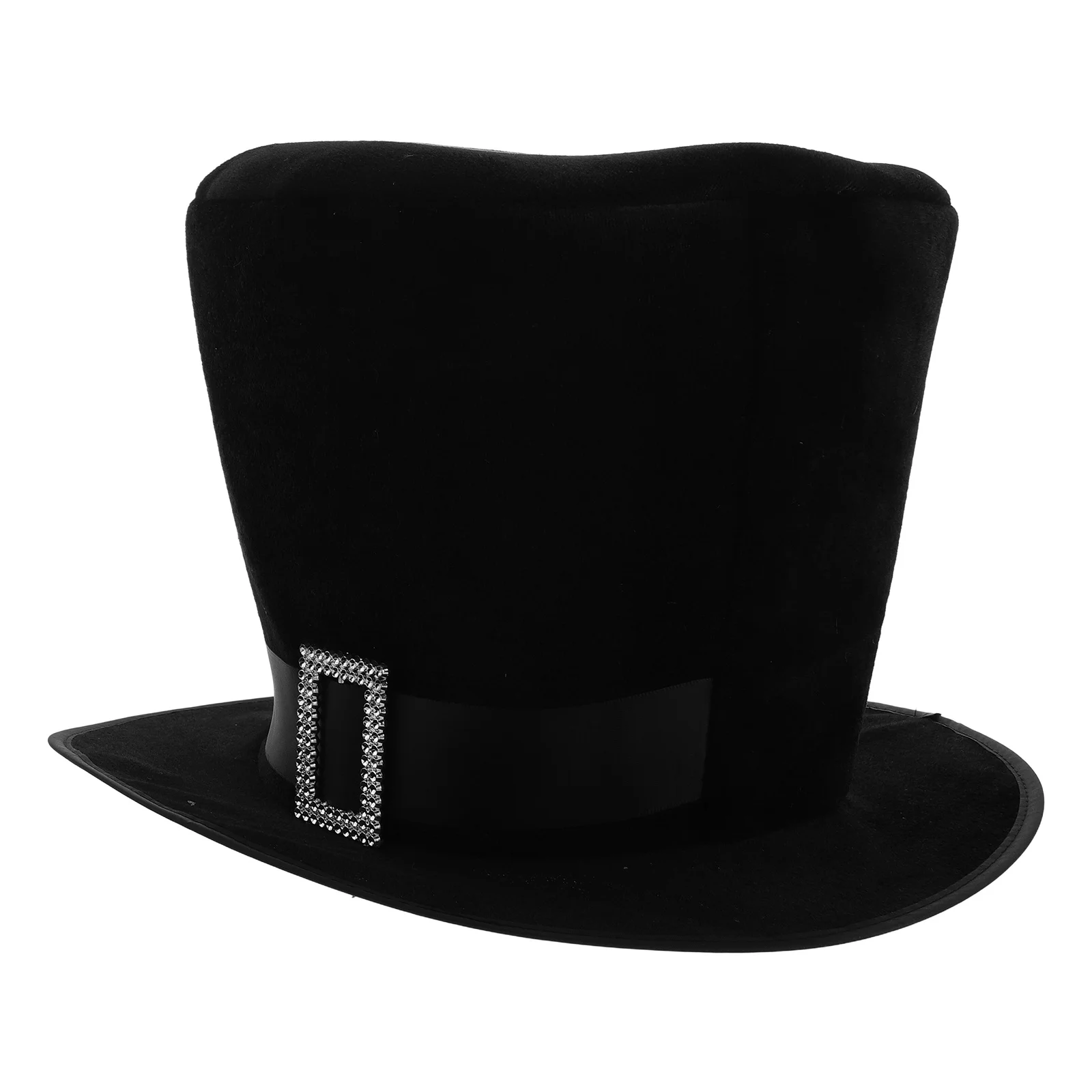 

Black Top Hat Buckle Design Formal Costume Cap For Stage Performance Party Cosplay Accessory High Hat Festive Dress-Up