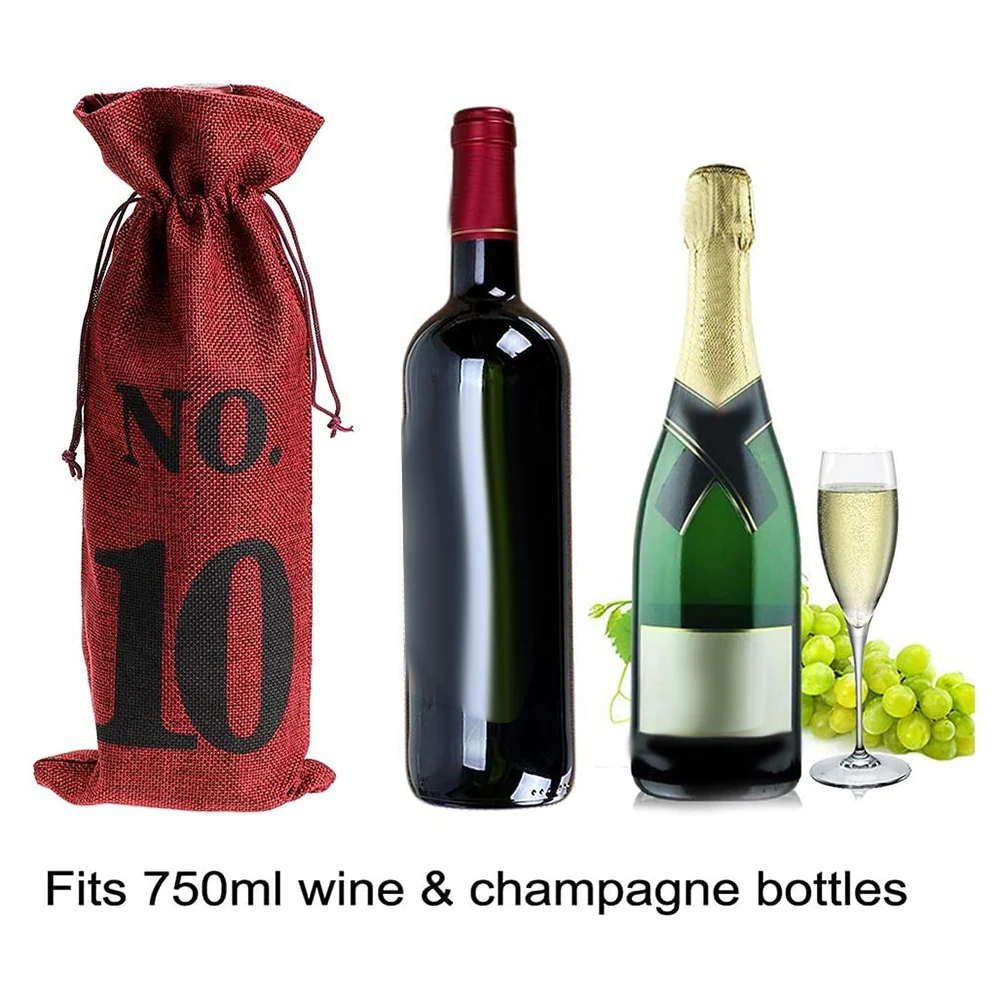 1 a 10 bolsas de vino de arpillera degustación de vino ciego, bolsas de vino números de mesa de boda, bolsas de degustación de vino, fiesta, Navidad, 10 piezas, rojo