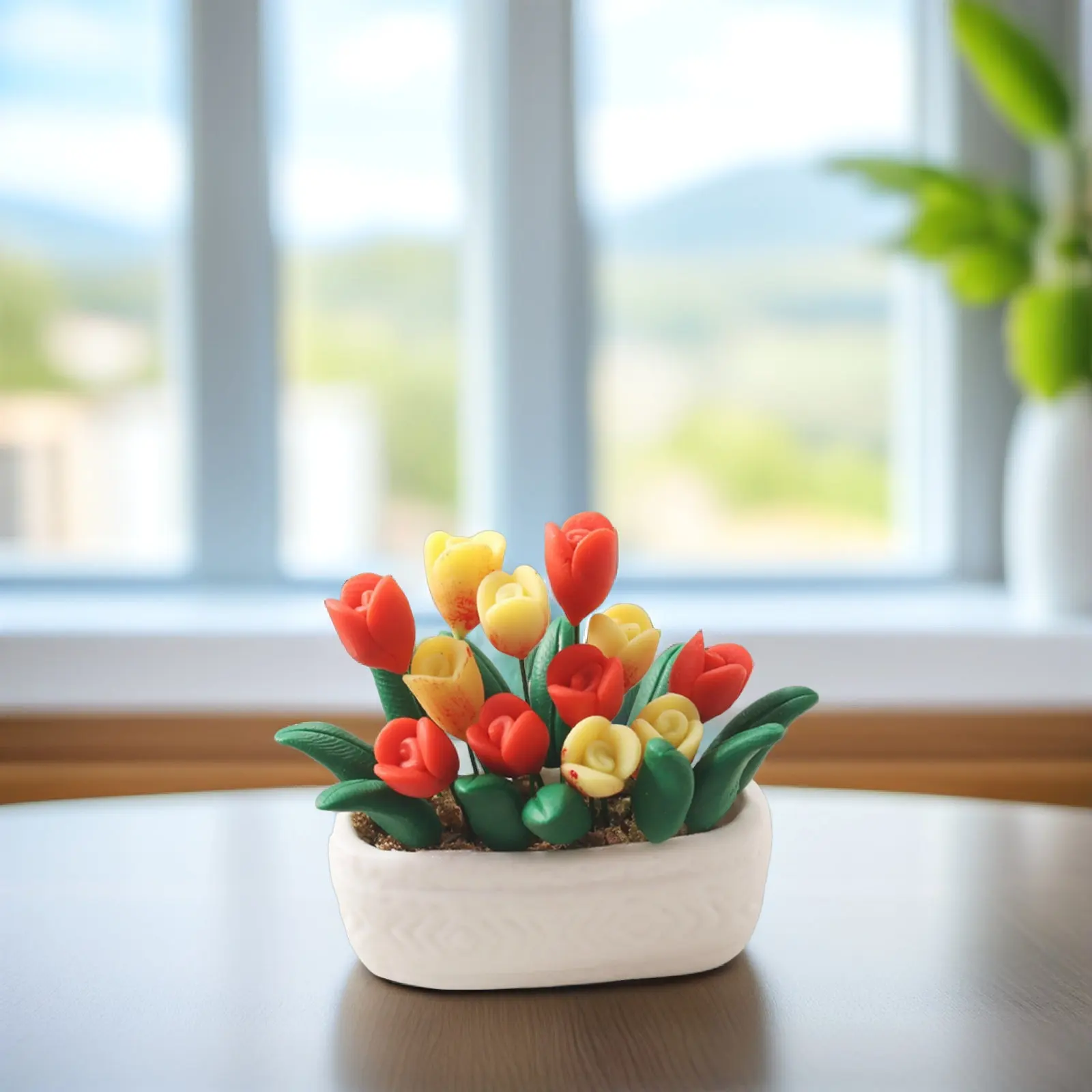 

Mini Tulip Potted Plant Decoration for Dollhouse Miniature Bonsai Decor Realistic Bright Color Tiny House Landscape Prop