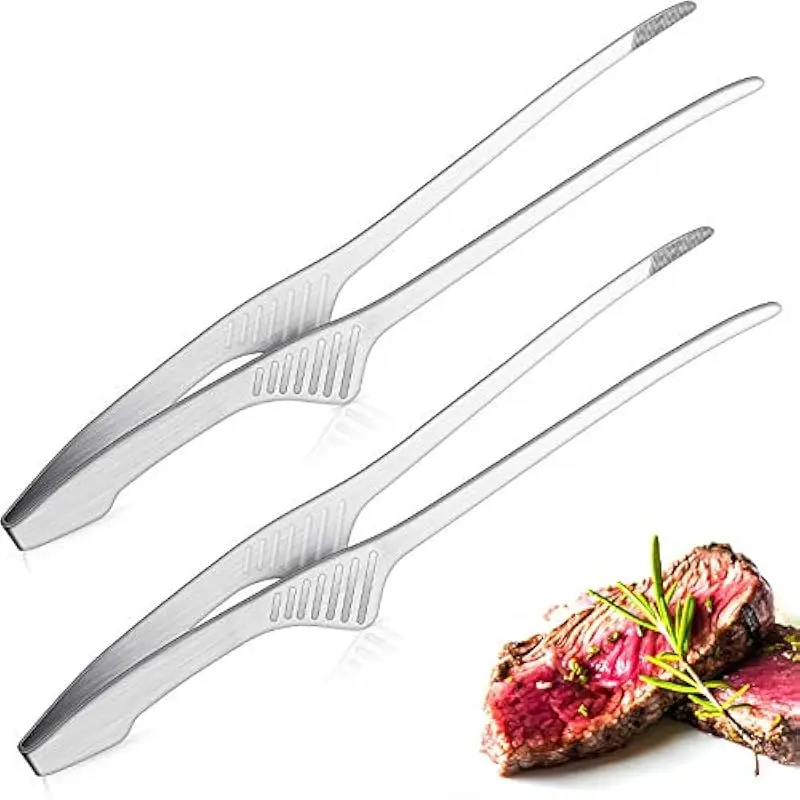 BBQ Tongs Non Slip Cooking Utensils Stainless Steel Tongs for Serving Food Salad Camping Barbecue with Support Stand