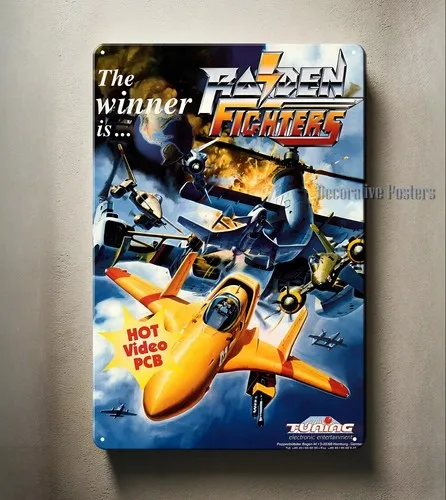 Raiden Fighters Retro-Videospiel-Metallposter – 8 x 12 Zoll (20 x 30 cm) großes Schild – Aluminium