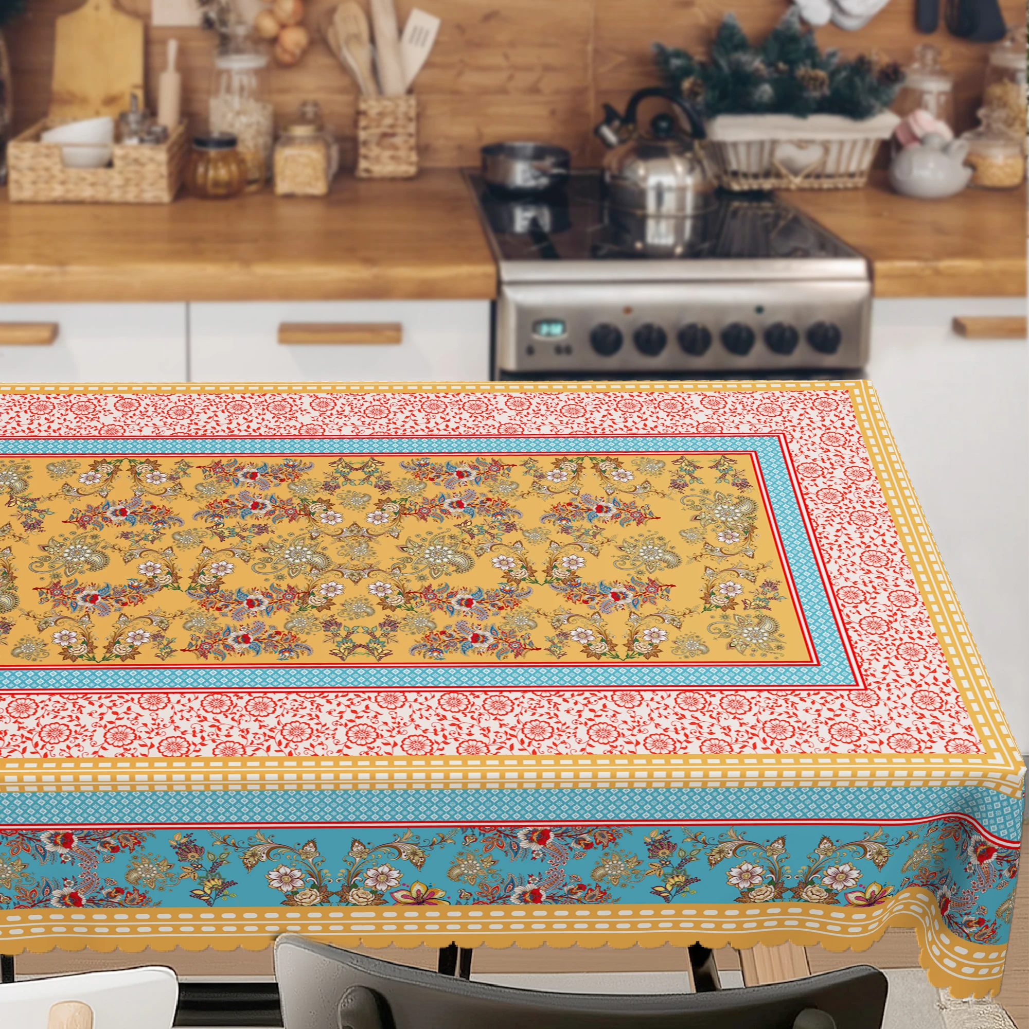 1 Piece of Bohemian Printed Tablecloth, Retro Style Bohemian Tablecloth, Edge Embossing Process, Round and Rectangular Optional, Suitable for Home Kitchen Decoration, Indoor/Outdoor Table Decoration, Party Decoration, Picnic Decoration, Is a Best Gift for Friends