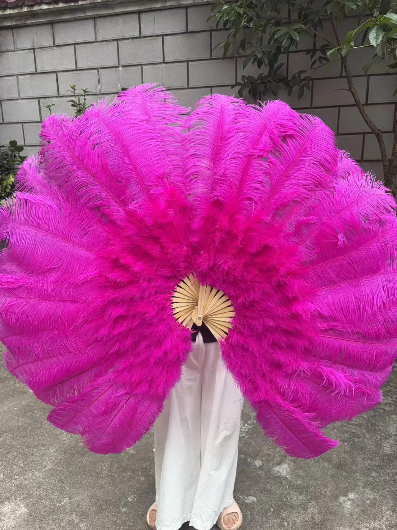 يده كبير روز الأحمر النعامة ريشة مروحة 100 سنتيمتر 130 سنتيمتر الريش ل كرنفال مرحلة الأداء الرقص الشرقي 13 العظام الحرف مروحة #2