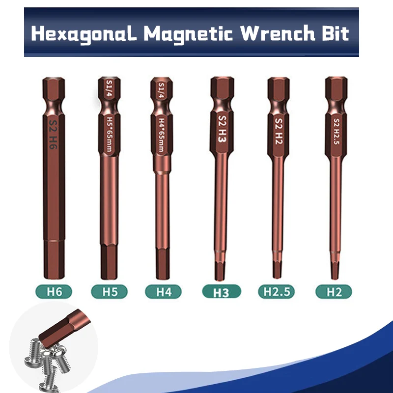 Embouts de tournevis hexagonaux en alliage S2 H2 H2.5 H3 H4 H5 H6, embouts de tournevis électrique, tête de tournevis hexagonale allongée, longueur 65 mm